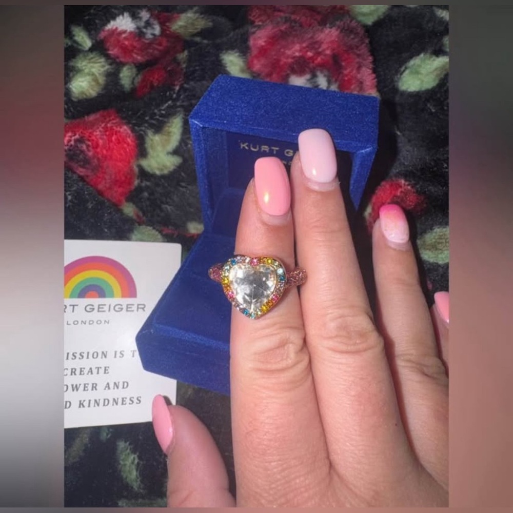 Kurt Geiger Heart Crystal Ring in Rainbow Size 7 - Picture 2 of 2